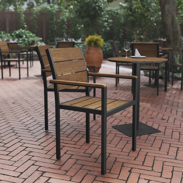 Flash Furniture Natural/Gray Faux Teak Patio Chair with Arms SB-CA108-WA-NAT-GG - main